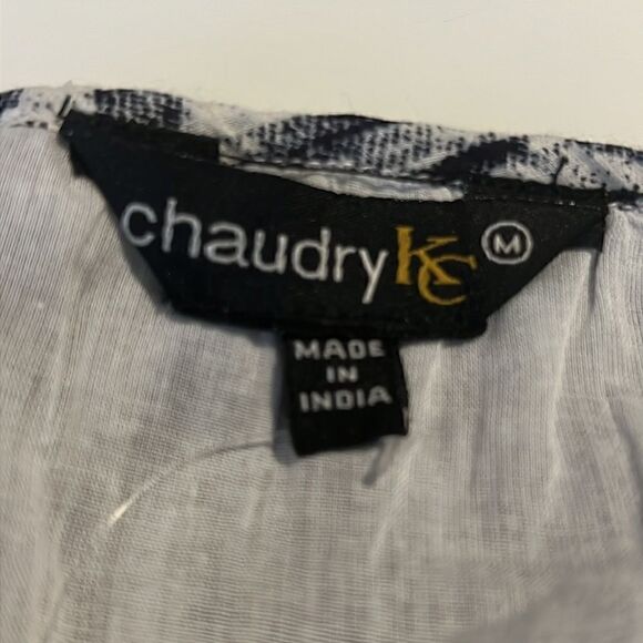 Chaudry Blue White Cotton Round Neck Cap Sleeves Dress Size M NWT - Picture 9 of 14